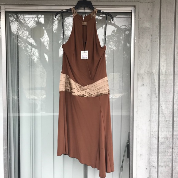 Bebe Cutout Plunge Neck Mocha Cocktail Dress S - Picture 1 of 8